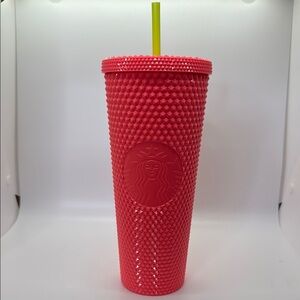 Starbucks Neon Pink Studded Tumbler with Yellow Straw